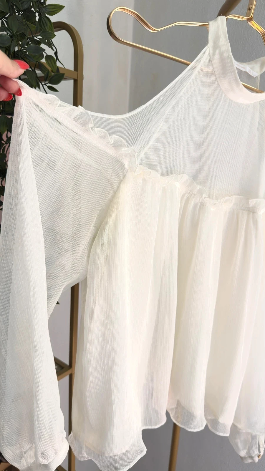 Lindo Blusa Fluida Romântica Off-White Zara • L • TN279 – photo 3